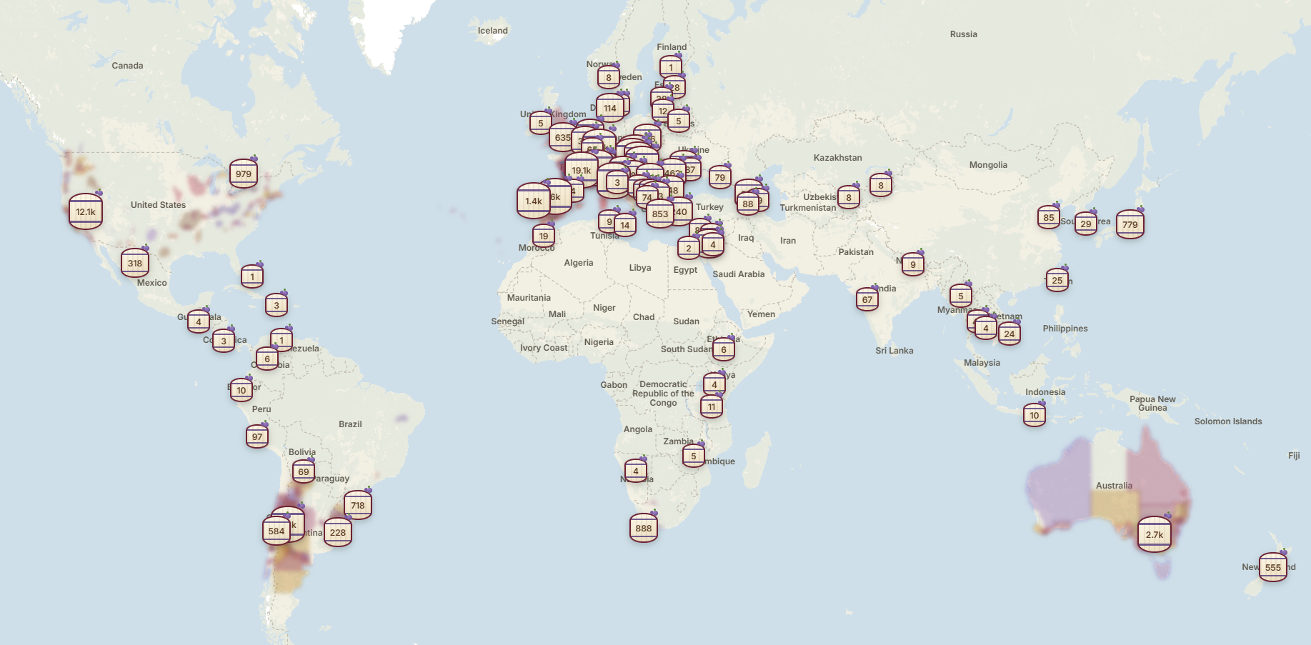 World Winery Map: 103,795 wineries in 97 countries.